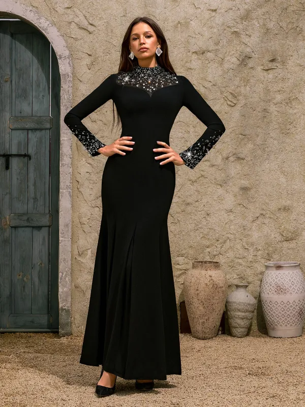 Dhyana Long Sleeve Diamond Maxi Dress sold by Mew Mews