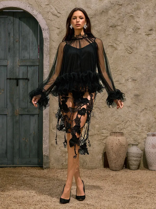 Dhaval Flare Sleeve Mesh Top made by Mew Mews