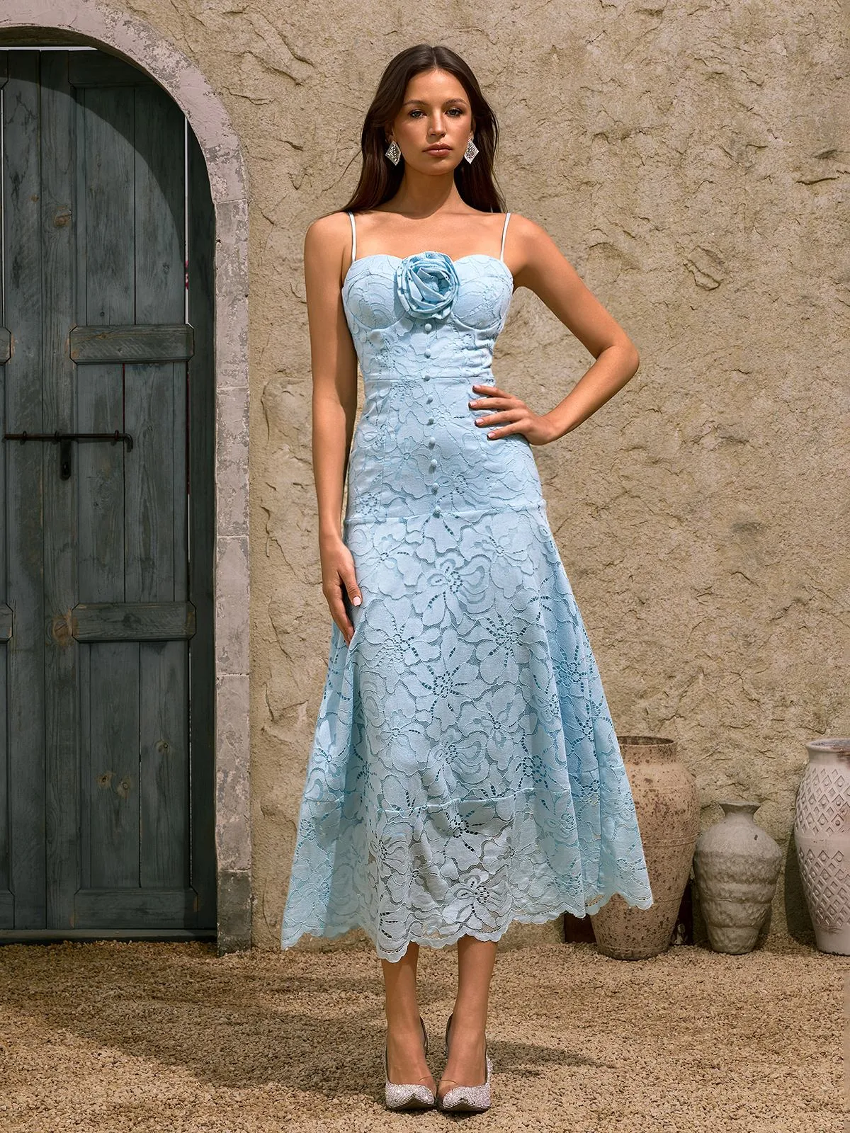 Dhanya Spaghetti Flower Midi Dress sold by Mew Mews