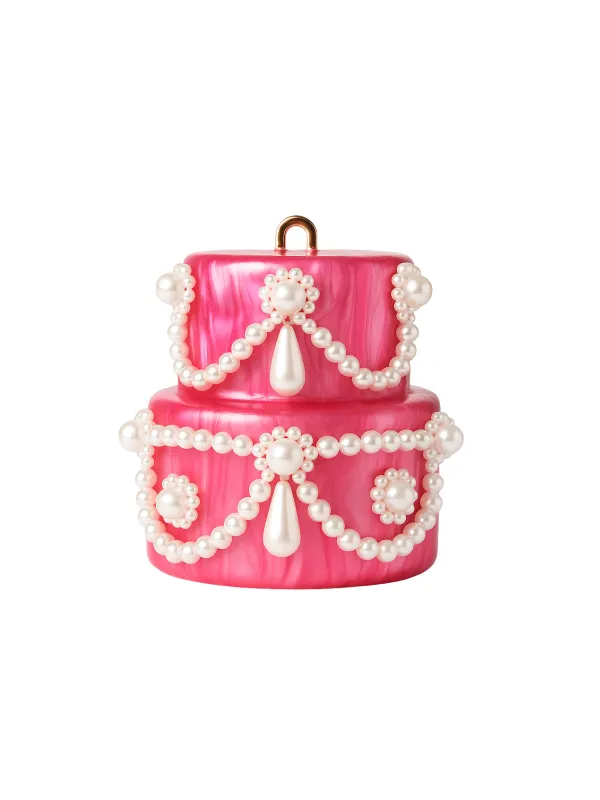 Elyxora Pearl Acrylic Cake Clutch In Hot Pink made by Mew Mews