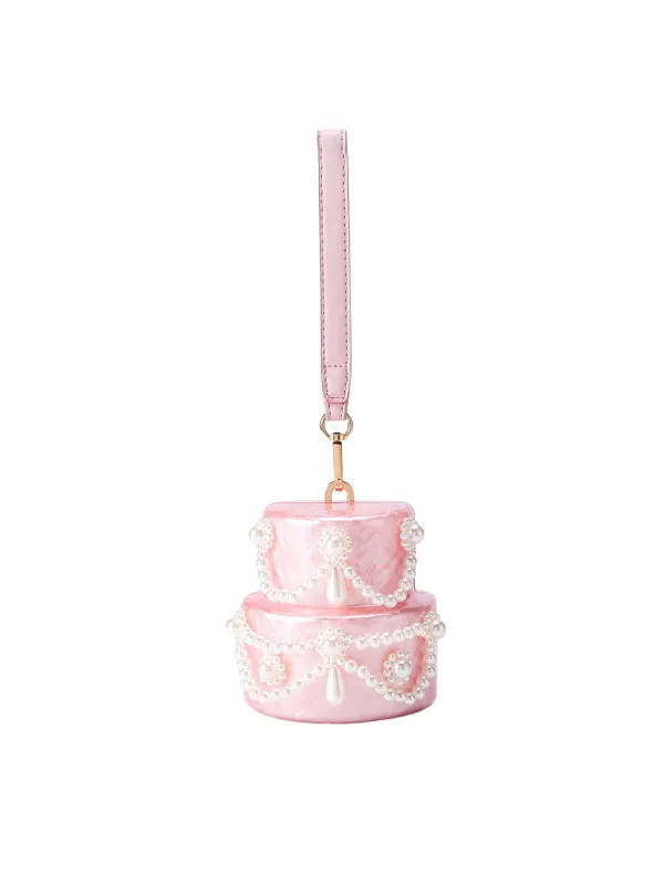 Elyxora Pearl Acrylic Cake Clutch In Blush made by Mew Mews