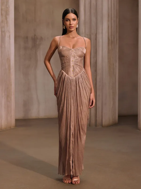 Heliox Metallic Corset Maxi Dress made by Mew Mews