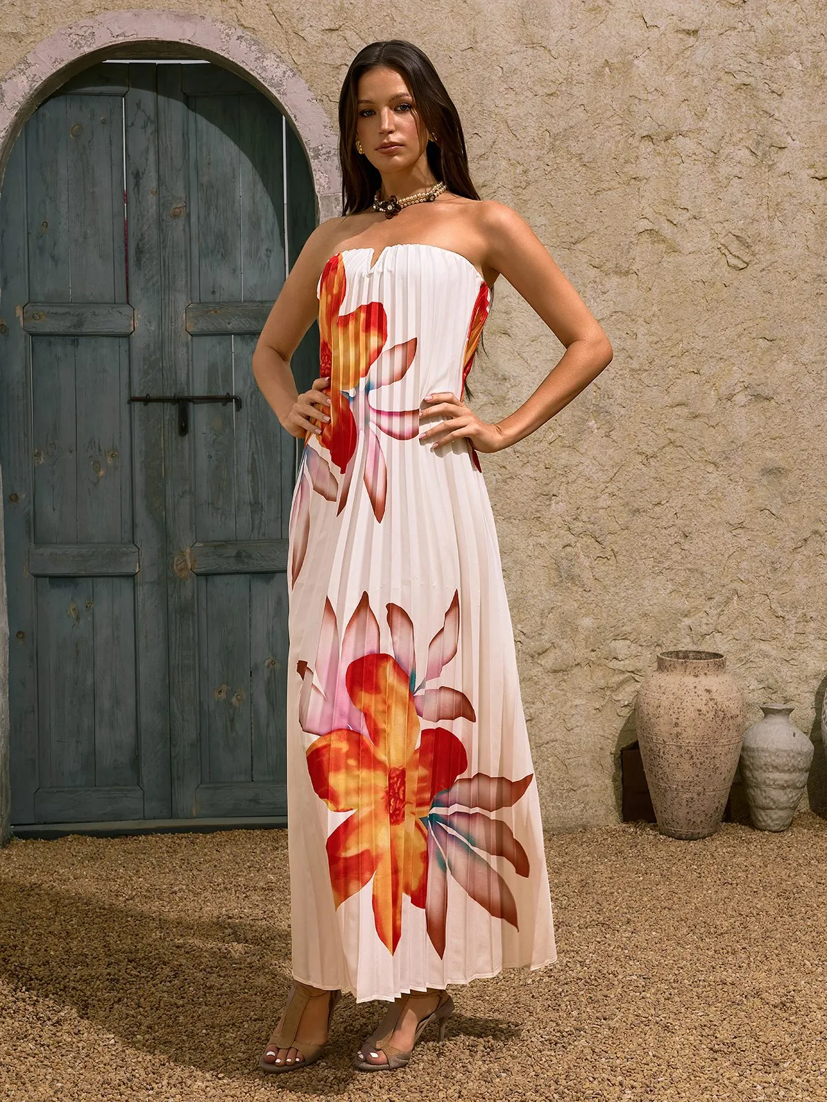 Devlin Strapless Floral Pleated Maxi Dress sold by Mew Mews product image thumbnail 2