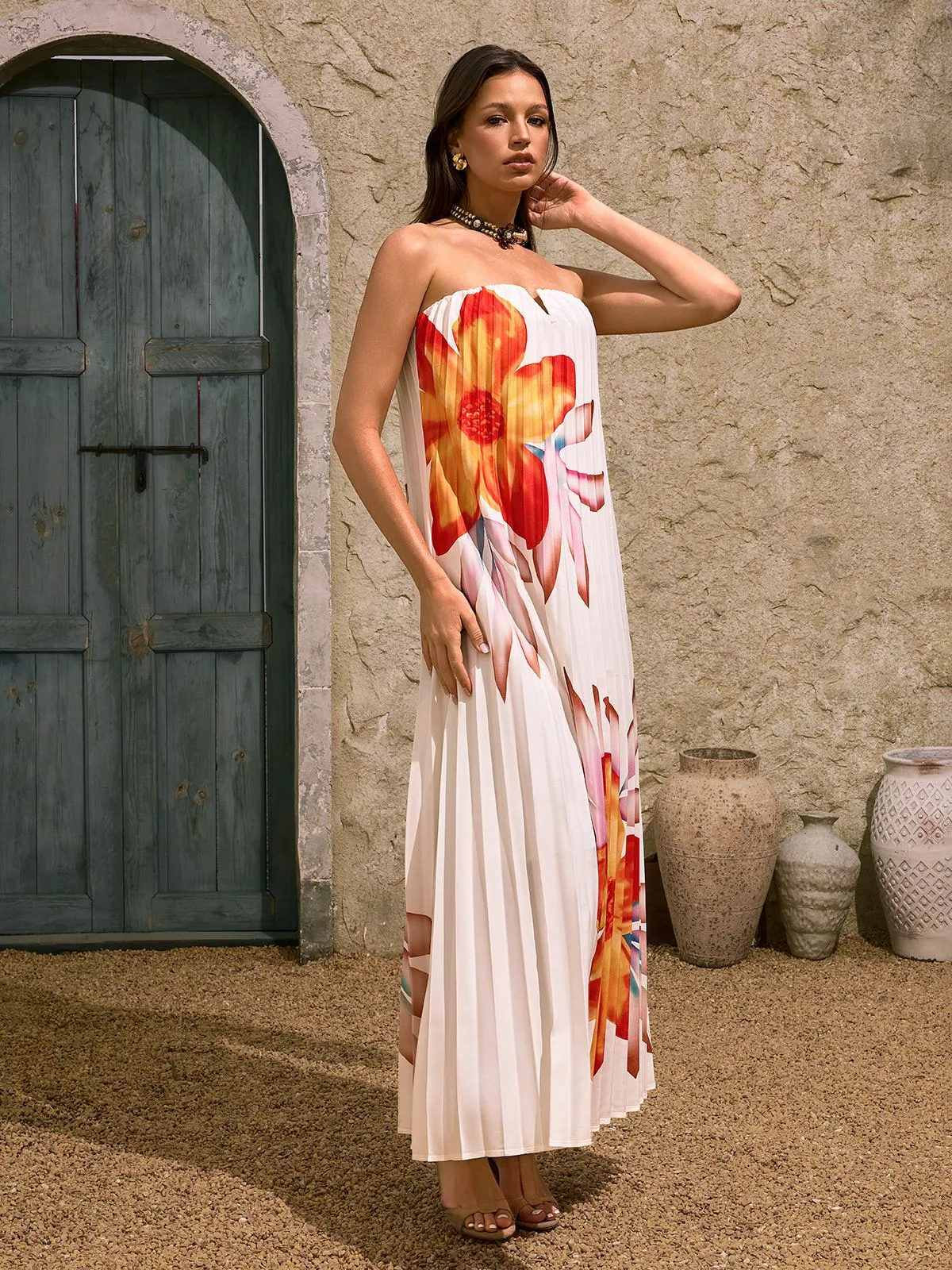 Devlin Strapless Floral Pleated Maxi Dress sold by Mew Mews product image thumbnail 3