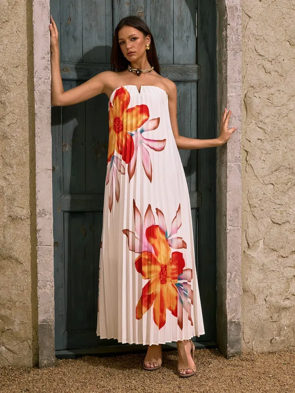 Devlin Strapless Floral Pleated Maxi Dress made by Mew Mews