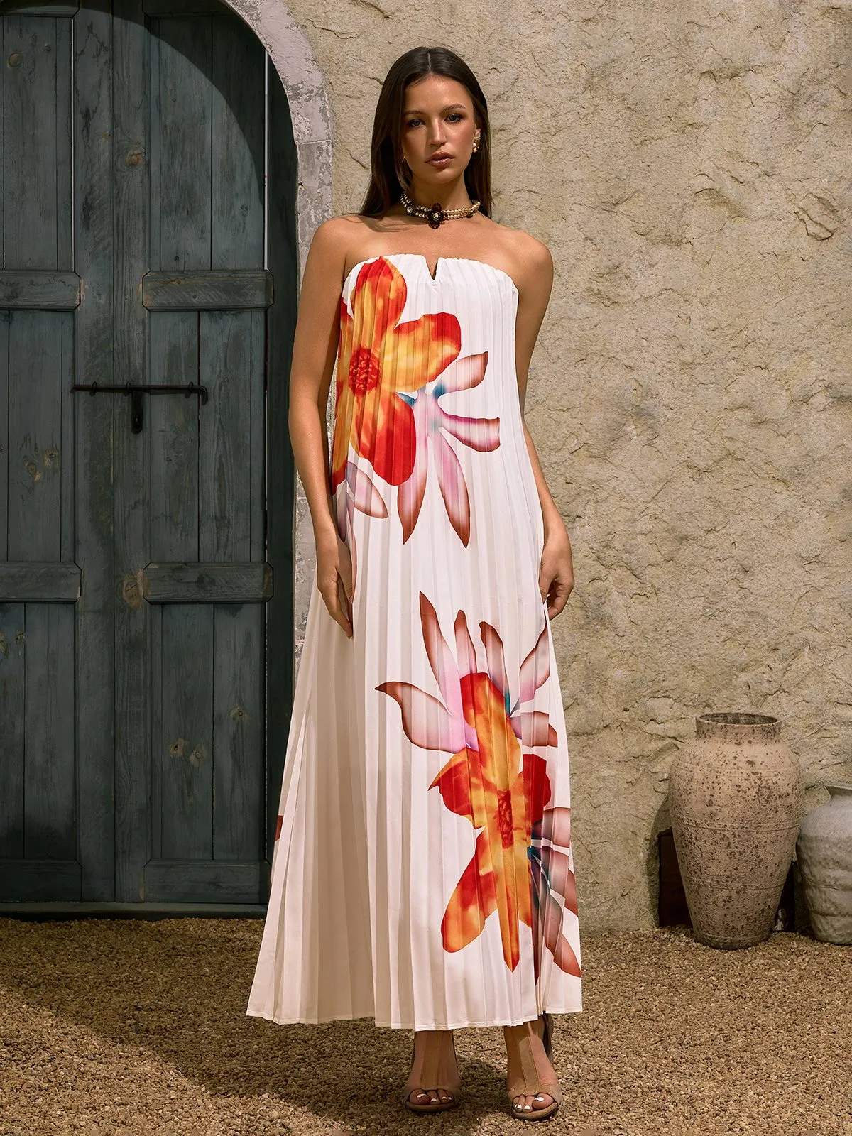Devlin Strapless Floral Pleated Maxi Dress sold by Mew Mews product image thumbnail 5