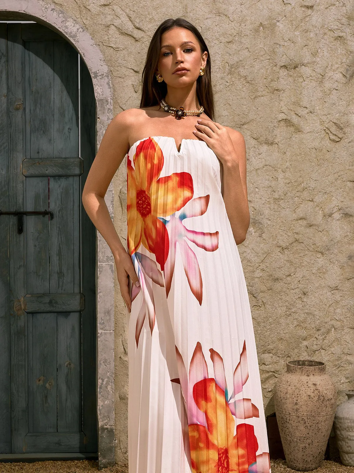 Devlin Strapless Floral Pleated Maxi Dress sold by Mew Mews product image thumbnail 4