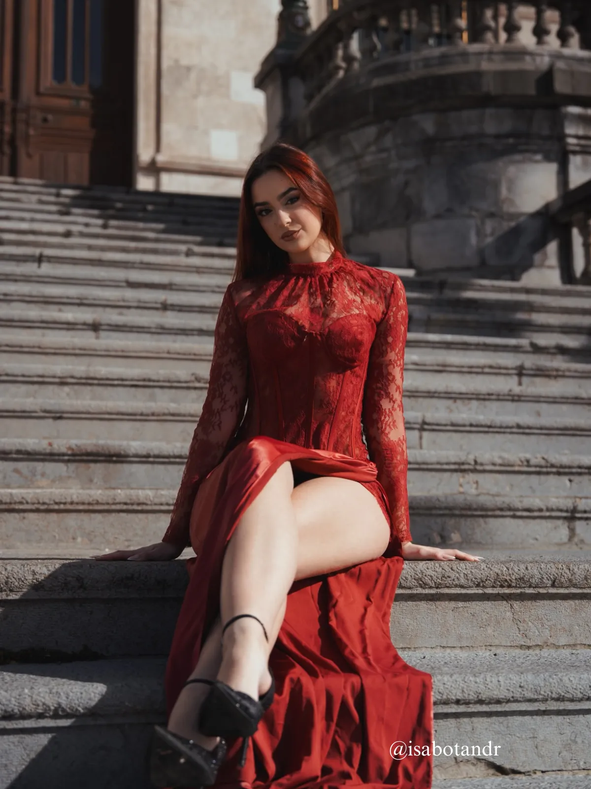 Cynosure High Neck Lace Maxi Dress In Red sold by Mew Mews product image thumbnail 4