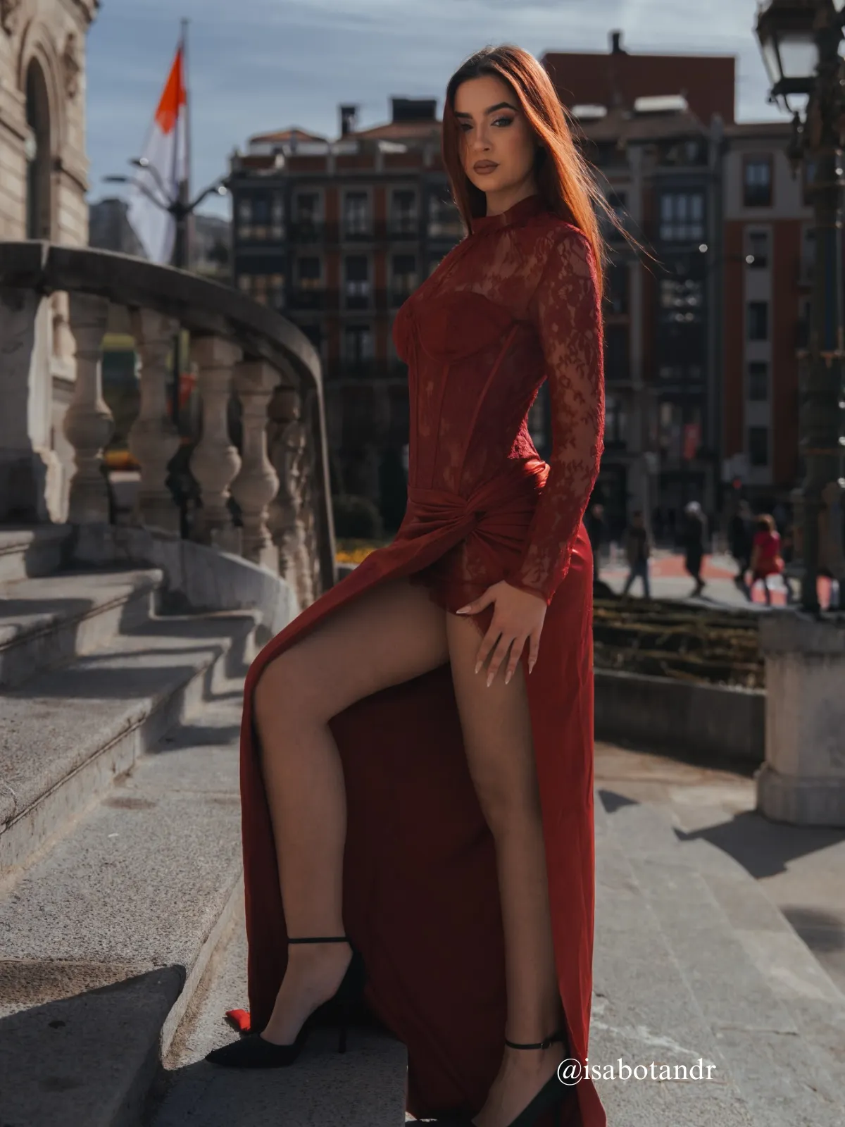 Cynosure High Neck Lace Maxi Dress In Red sold by Mew Mews product image thumbnail 3