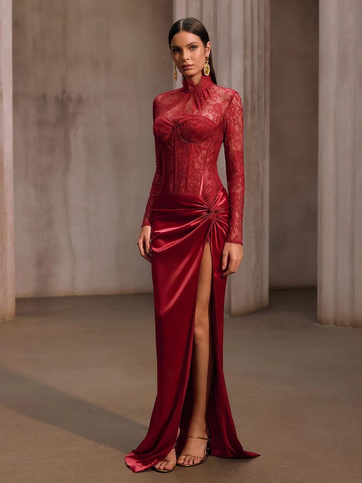 Cynosure High Neck Lace Maxi Dress In Red sold by Mew Mews product image thumbnail 5