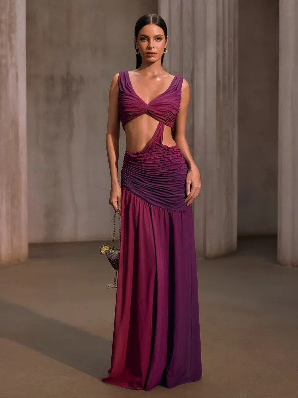 Vavixyn V Neck Cutout Ruched Maxi Dress sold by Mew Mews