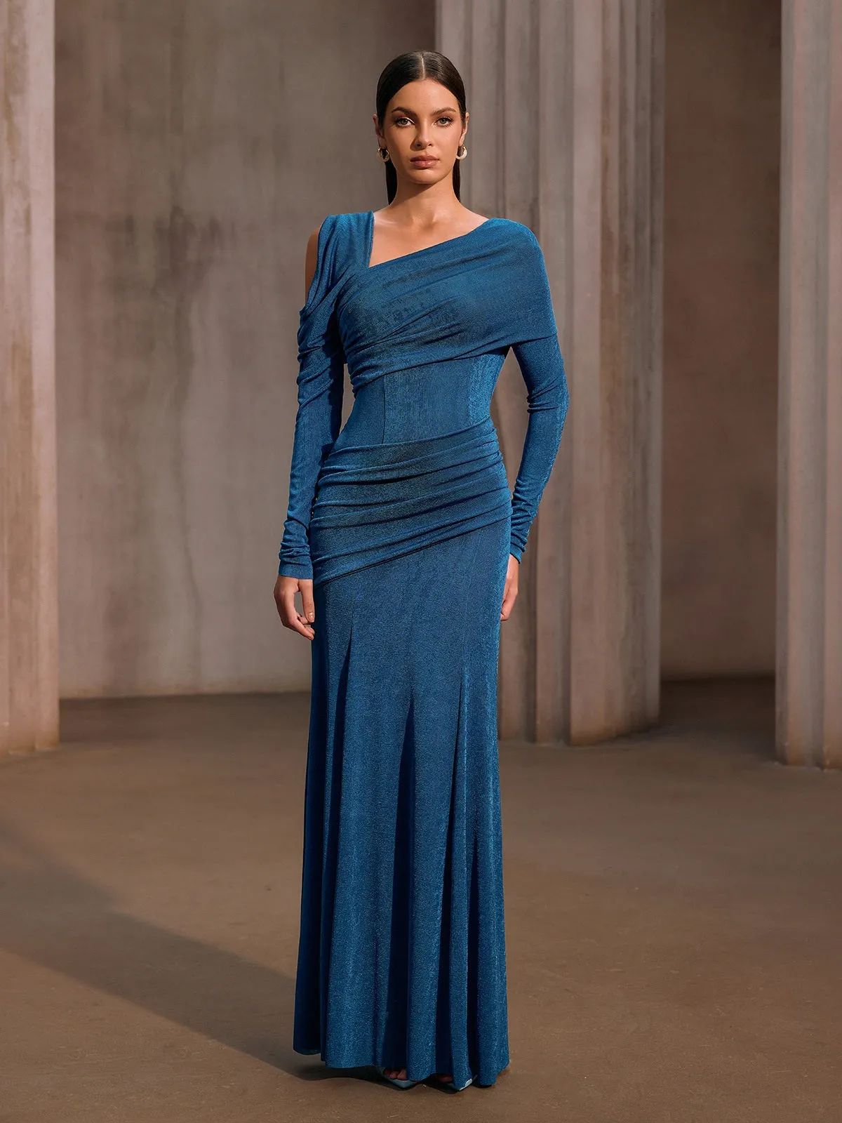 Xelyxan One Shoulder Ruched Maxi Dress sold by Mew Mews