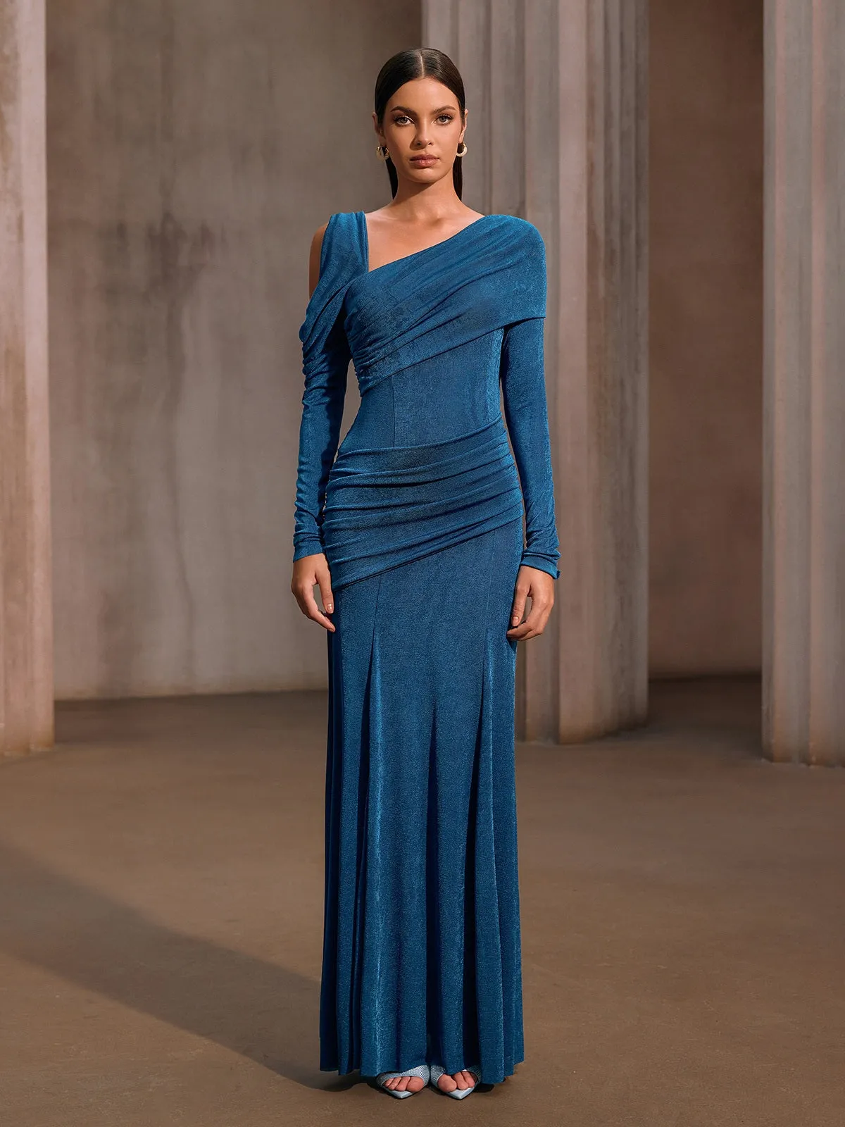 Xelyxan One Shoulder Ruched Maxi Dress sold by Mew Mews product image thumbnail 4