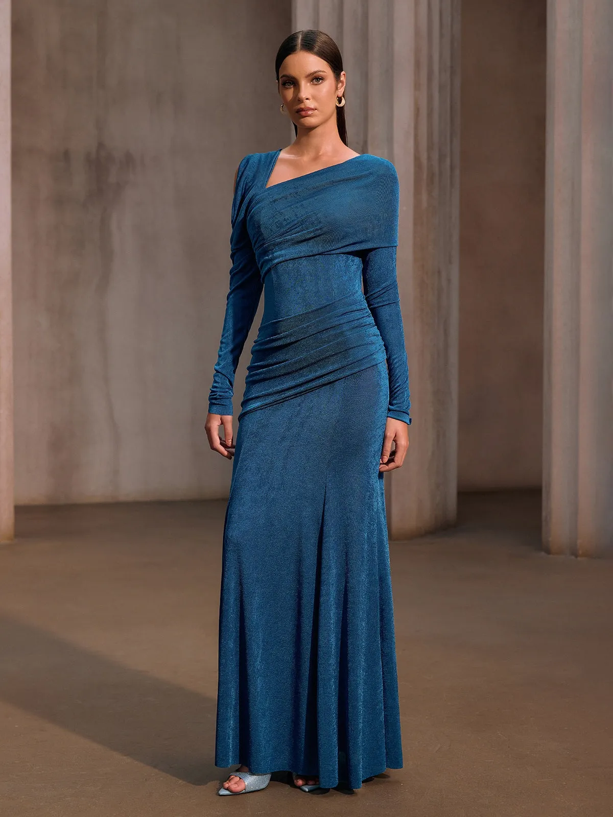 Xelyxan One Shoulder Ruched Maxi Dress sold by Mew Mews product image thumbnail 2