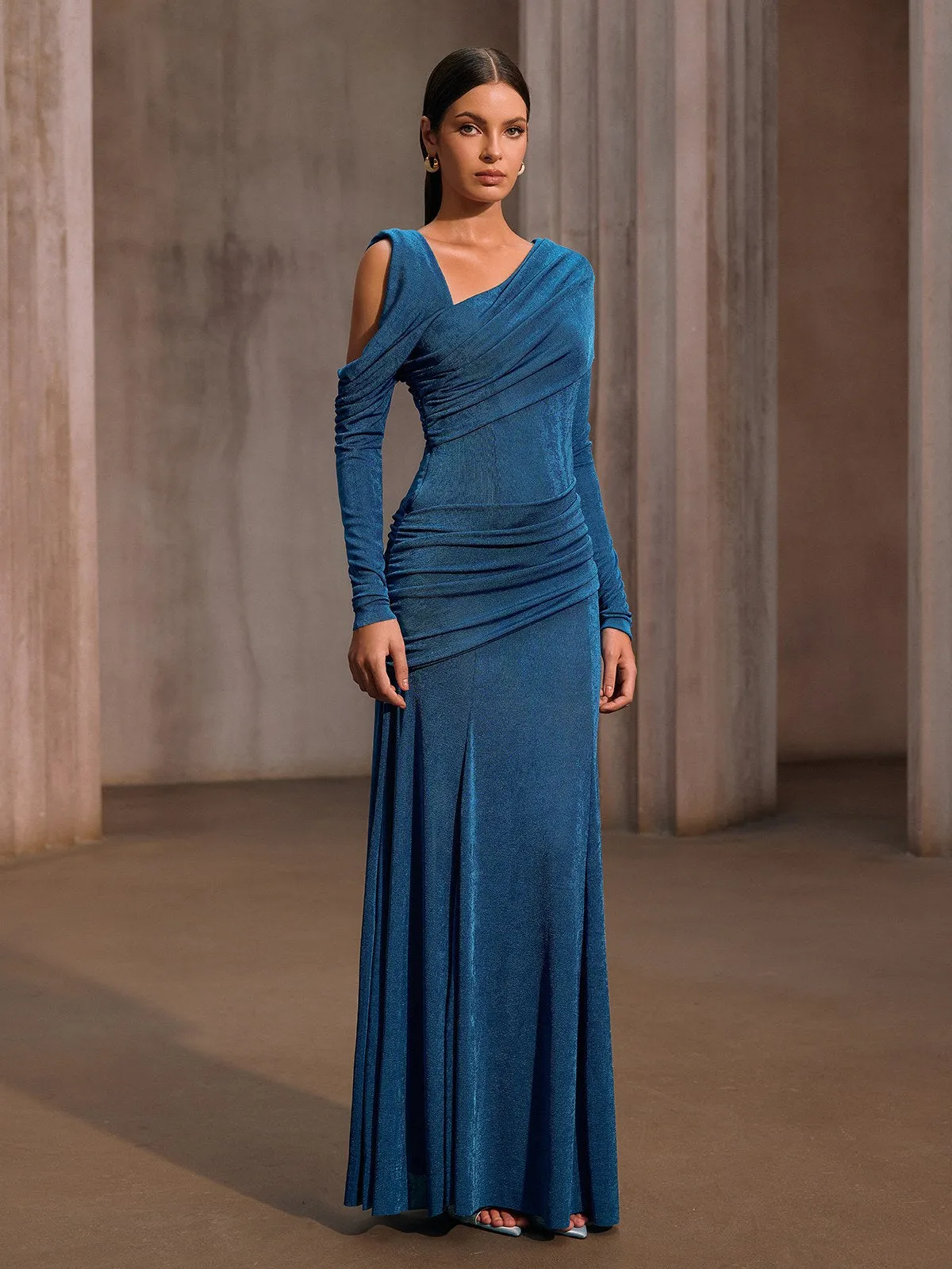 Xelyxan One Shoulder Ruched Maxi Dress sold by Mew Mews product image thumbnail 5