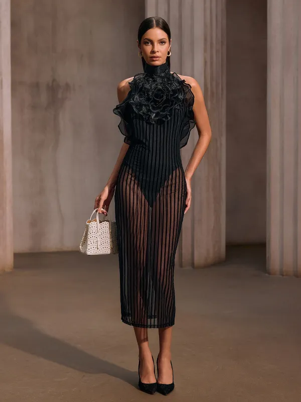 Celyxan Backless Flower Mesh Midi Dress sold by Mew Mews