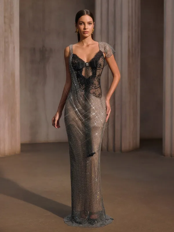 Forynex Rhinestone Mesh Lace Maxi Dress made by Mew Mews