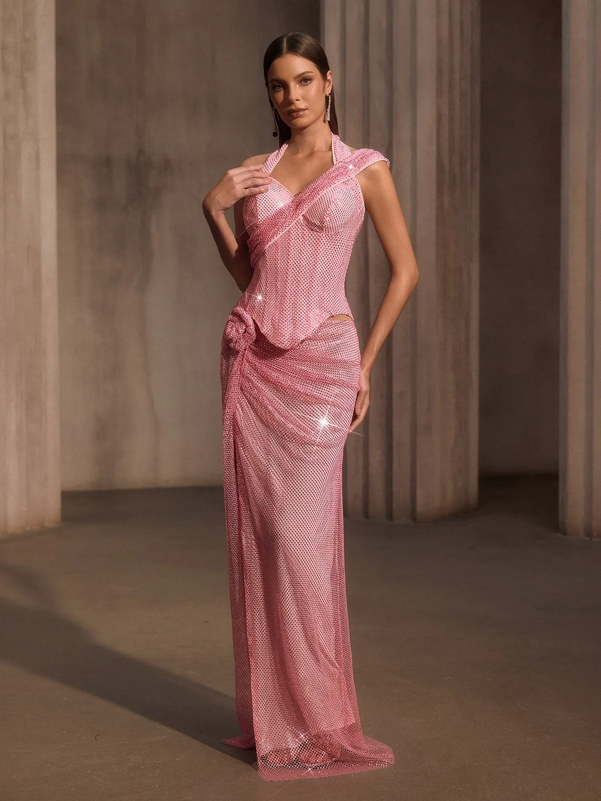 Gavixor Rhinestone Mesh Split Flower Maxi Dress sold by Mew Mews product image thumbnail 2