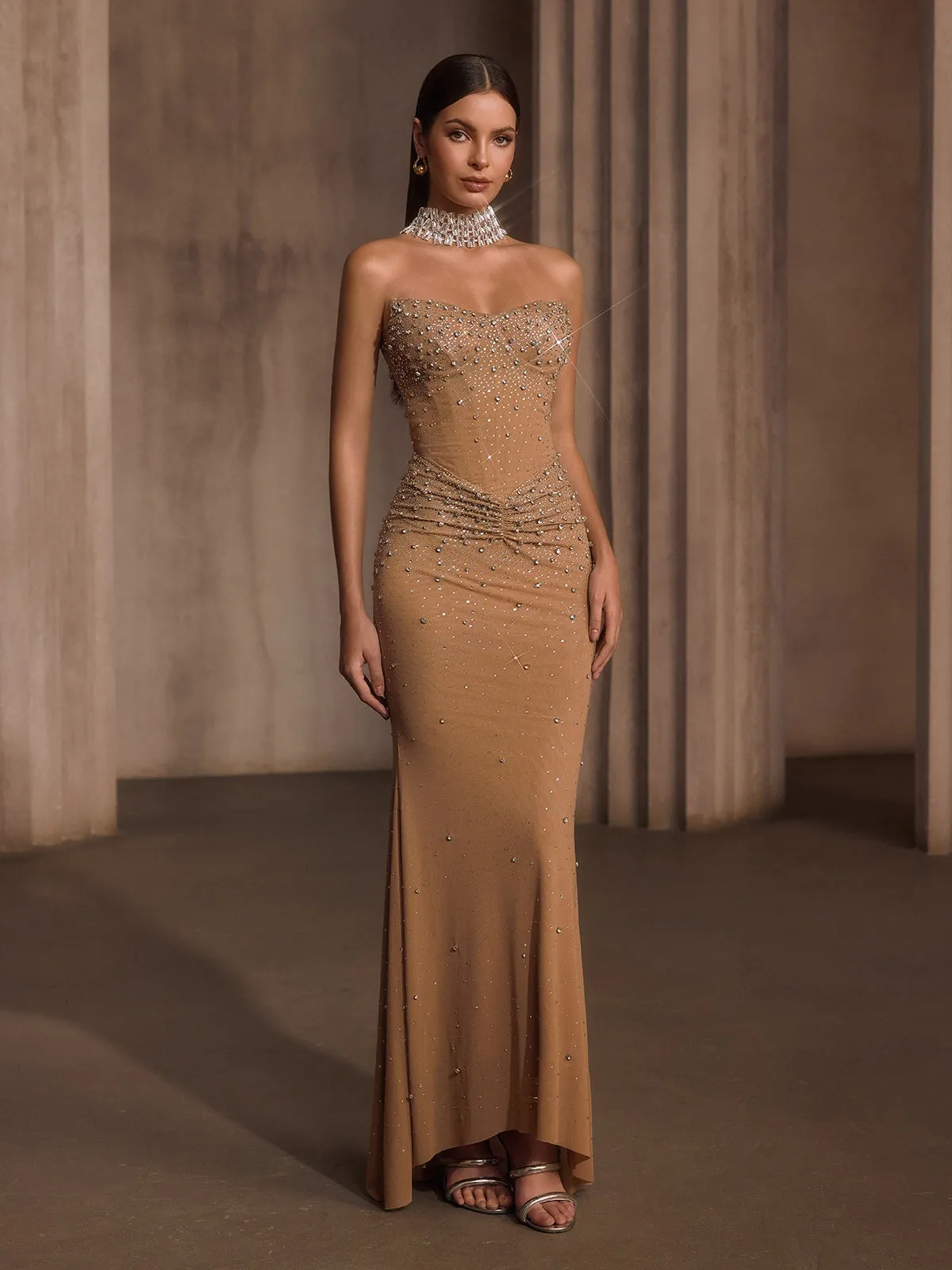 Nelyxor Strapless Rhinestone Corset Maxi Dress sold by Mew Mews product image thumbnail 4