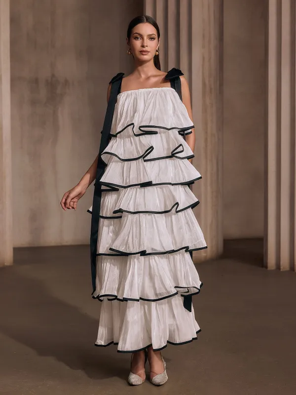 Tavixor Strapless Ruffle Tiered Maxi Dress made by Mew Mews