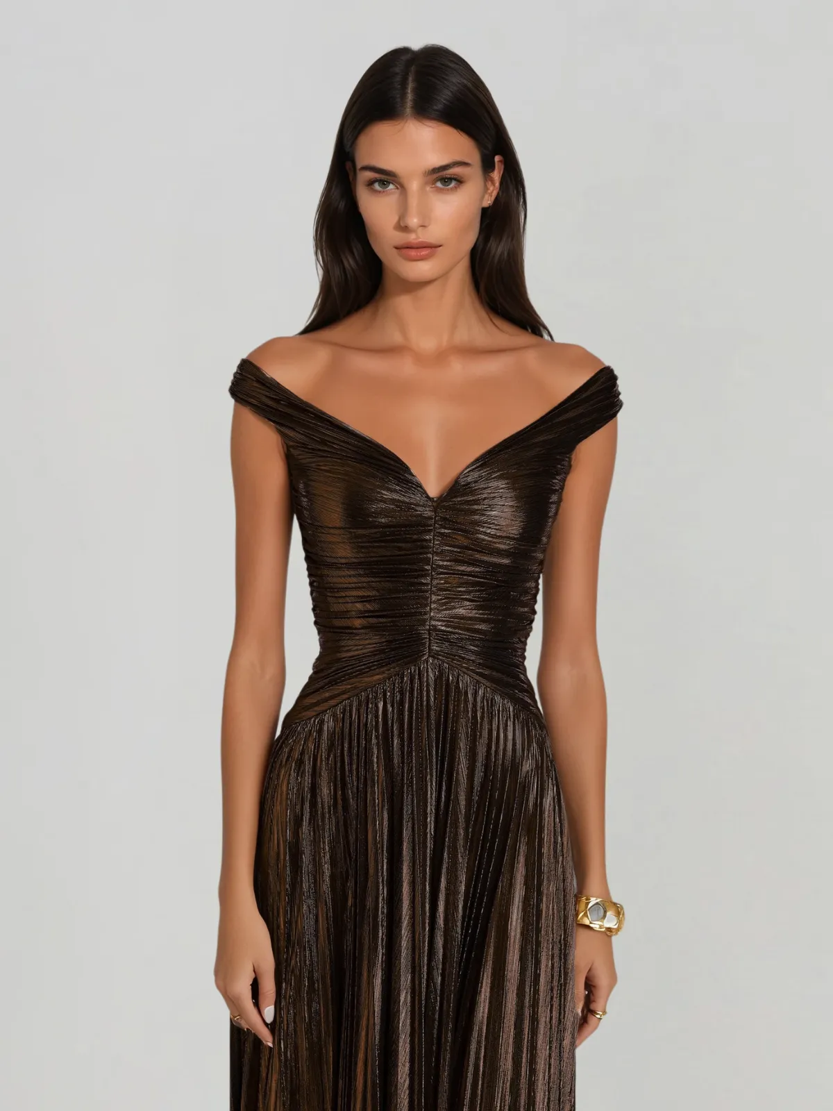 Zexila Off Shoulder Pleated Maxi Dress sold by Mew Mews product image thumbnail 3