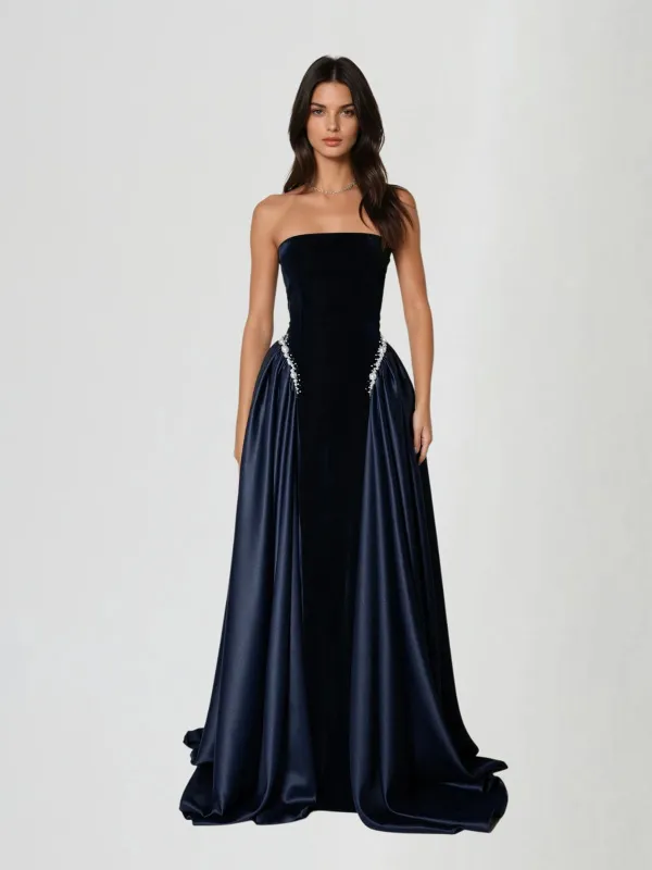 Jutflara Strapless Pearl Lace Up Maxi Dress made by Mew Mews