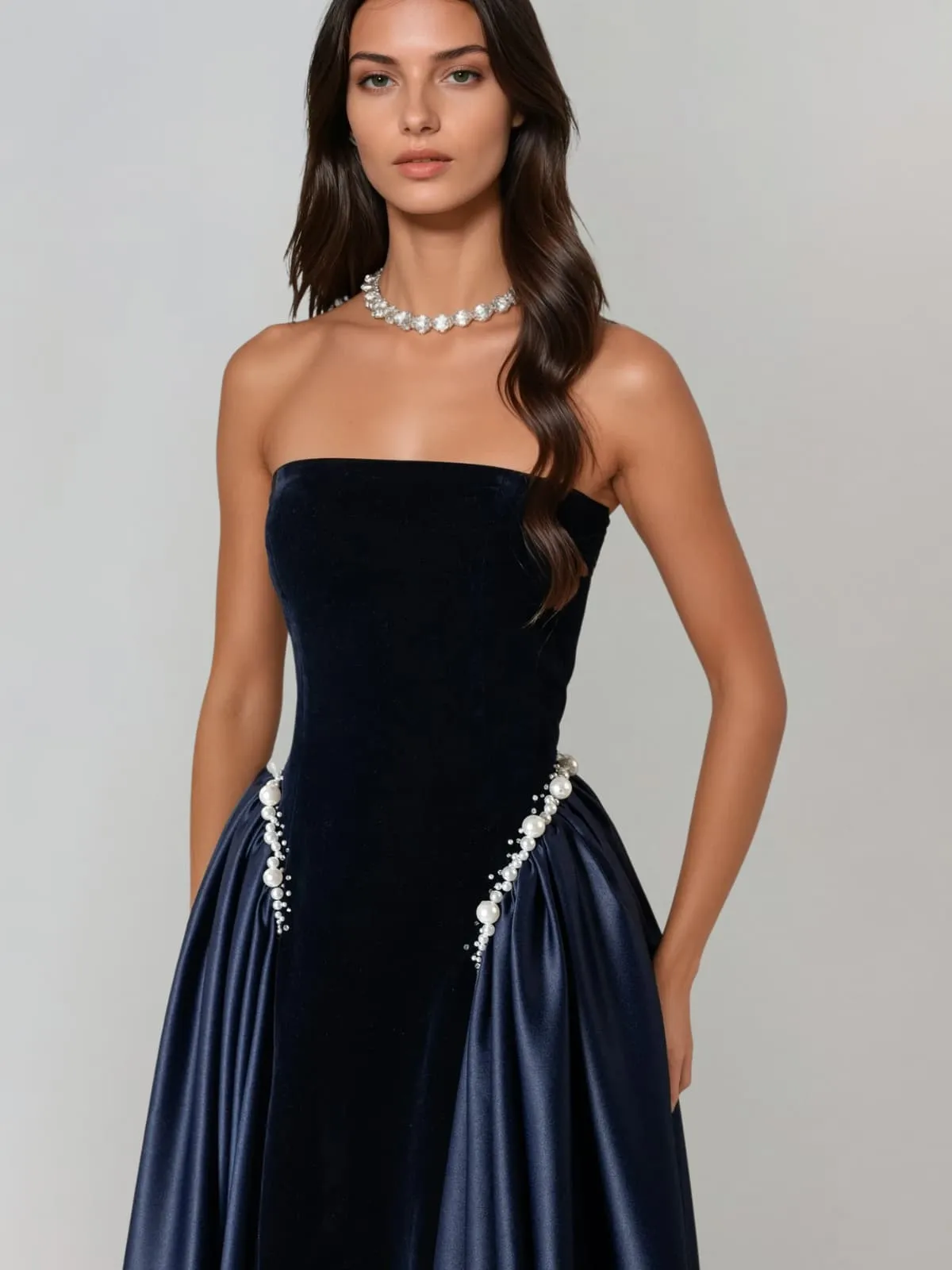 Jutflara Strapless Pearl Lace Up Maxi Dress sold by Mew Mews product image thumbnail 2