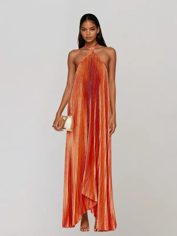 Hirvex Halterneck Pleated Maxi Dress made by Mew Mews