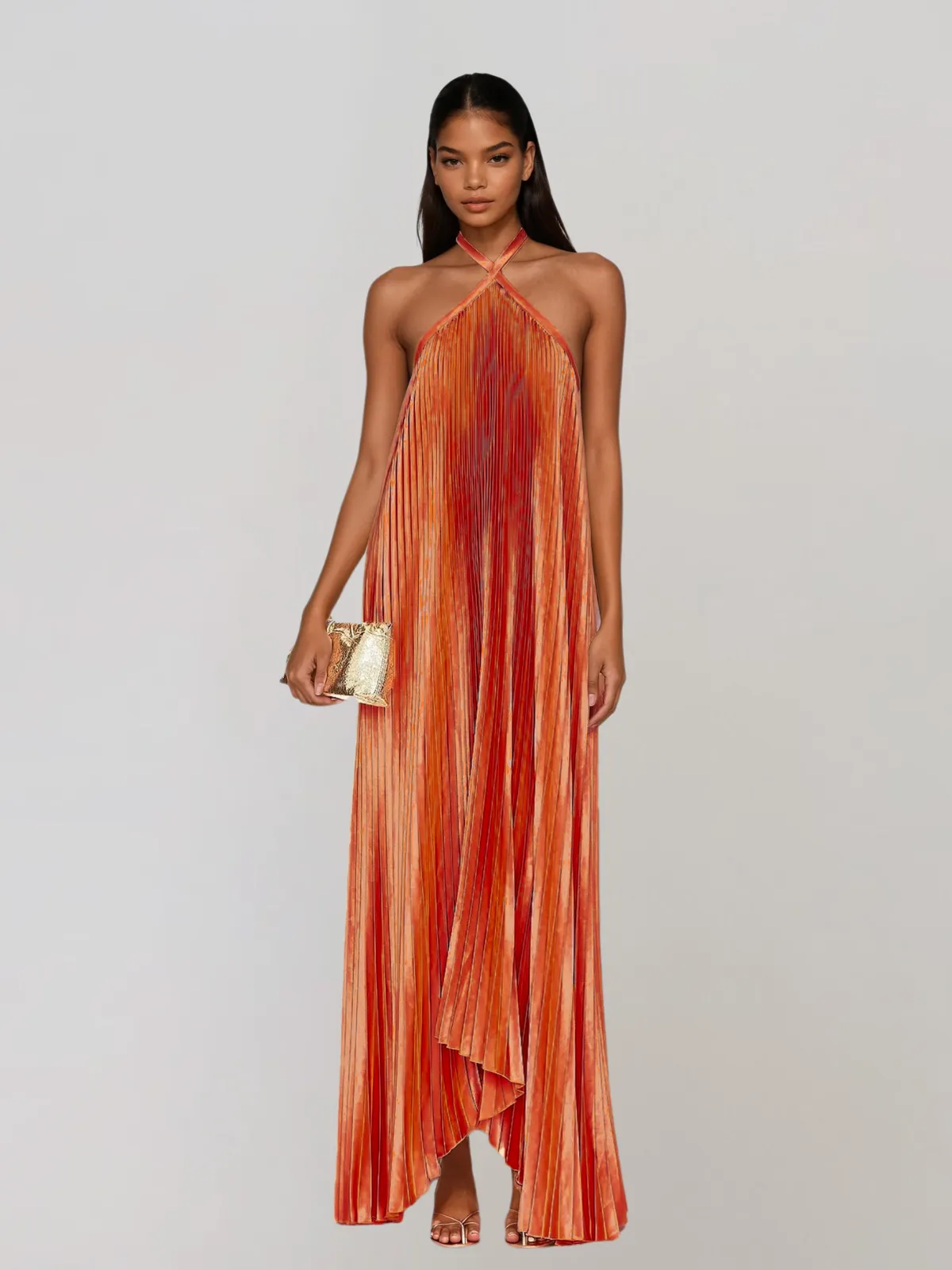 Hirvex Halterneck Pleated Maxi Dress sold by Mew Mews