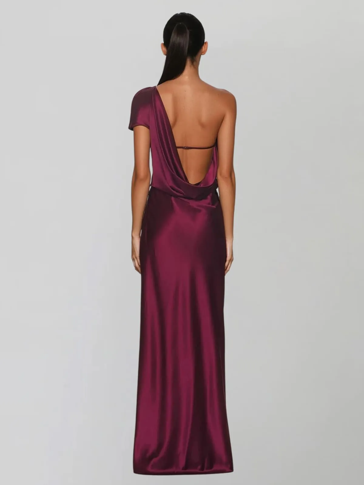 Elvoria One Shoulder Satin Maxi Dress sold by Mew Mews product image thumbnail 4