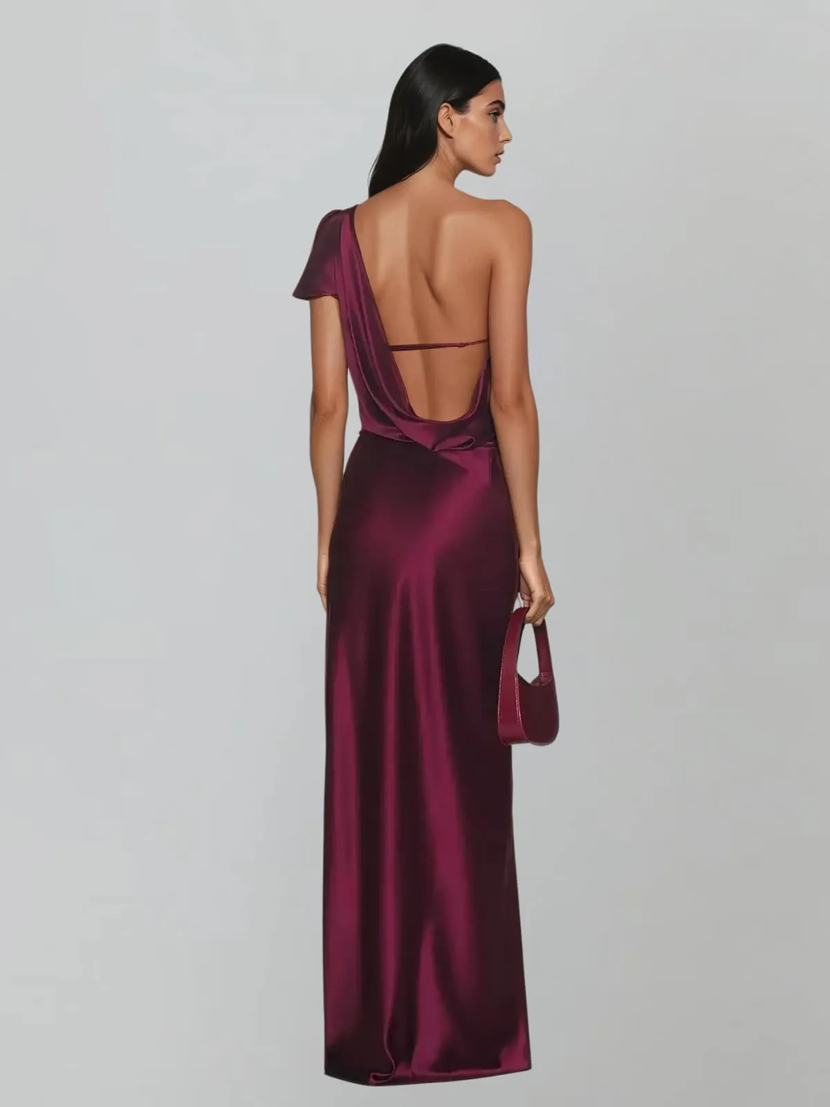 Elvoria One Shoulder Satin Maxi Dress sold by Mew Mews product image thumbnail 3