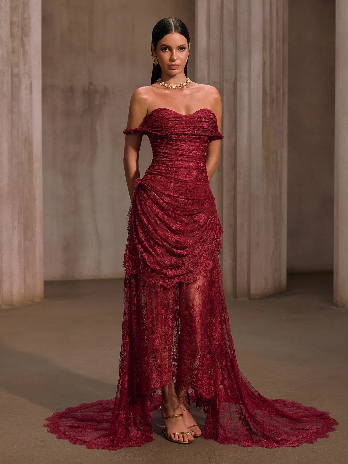 Micropore Off Shoulder Lace Maxi Dress sold by Mew Mews product image thumbnail 4