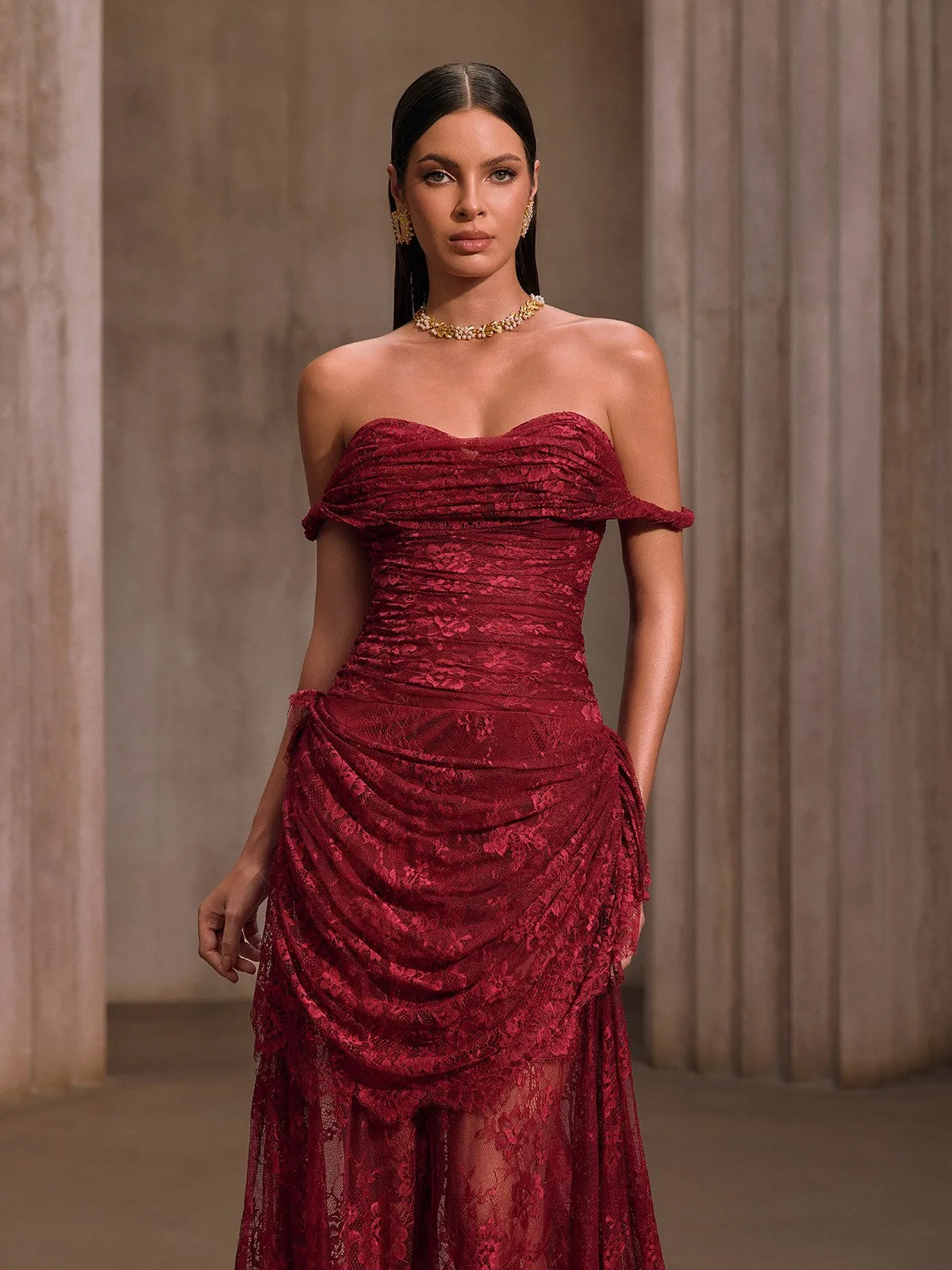 Micropore Off Shoulder Lace Maxi Dress sold by Mew Mews product image thumbnail 5