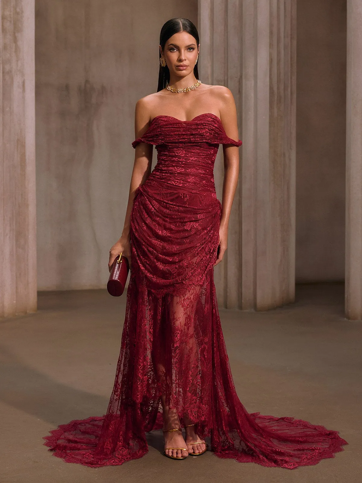 Micropore Off Shoulder Lace Maxi Dress sold by Mew Mews product image thumbnail 3