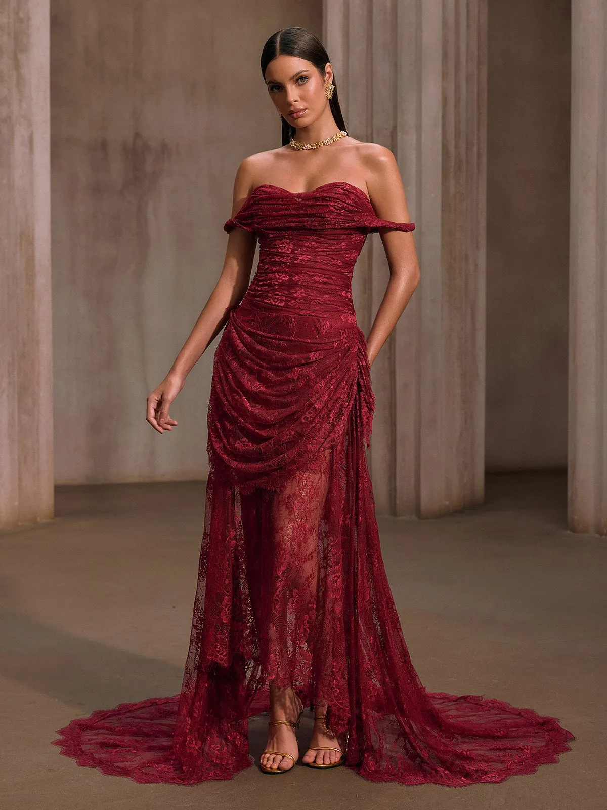 Micropore Off Shoulder Lace Maxi Dress sold by Mew Mews product image thumbnail 2