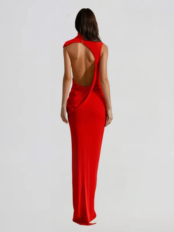 Elviro Backless Ruched Maxi Dress made by Mew Mews