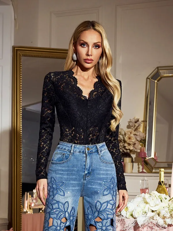 Tovryn Long Sleeve Lace Bodysuit sold by Mew Mews