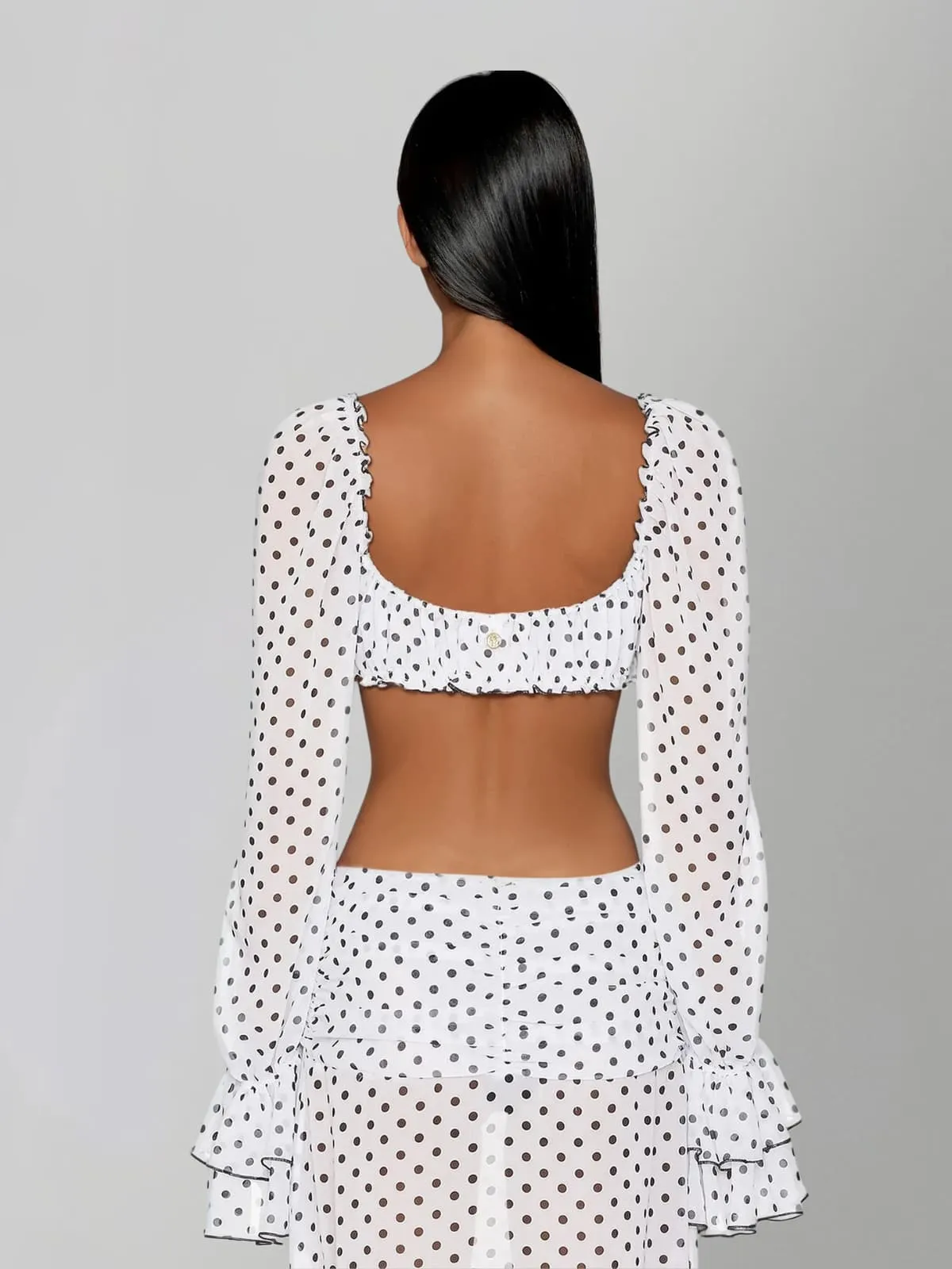Velqis Ruffle Sleeve Dot Split Skirt Set sold by Mew Mews product image thumbnail 4