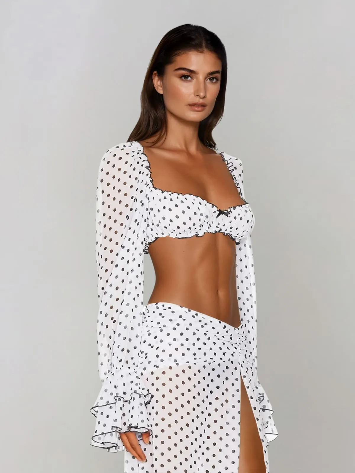 Velqis Ruffle Sleeve Dot Split Skirt Set sold by Mew Mews product image thumbnail 3