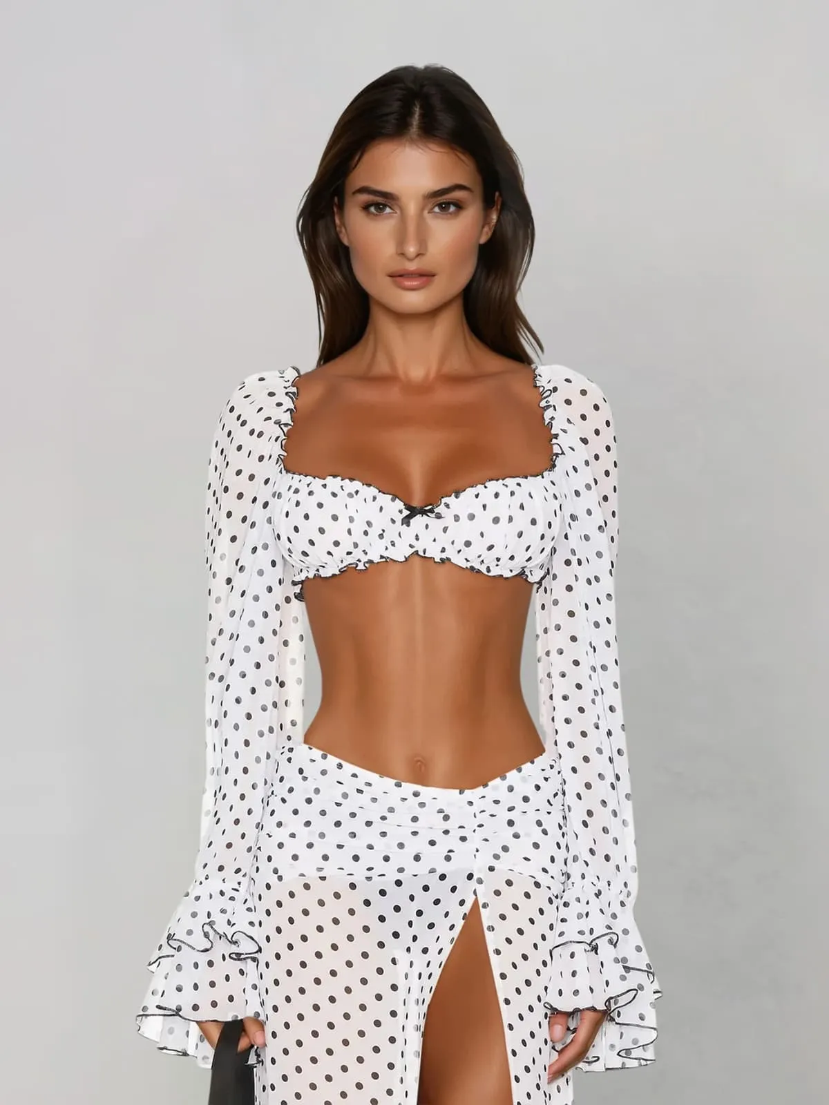 Velqis Ruffle Sleeve Dot Split Skirt Set sold by Mew Mews product image thumbnail 2