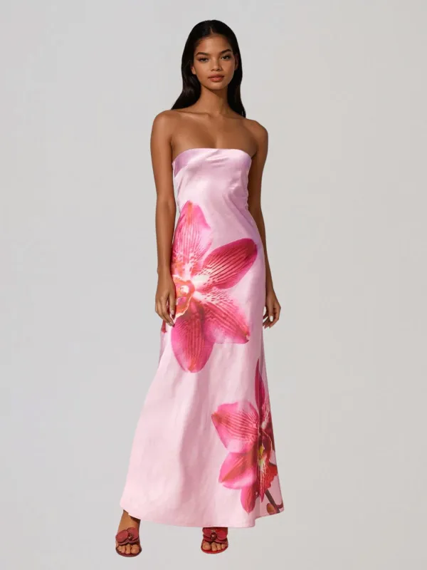 Javero Strapless Floral Maxi Dress made by Mew Mews