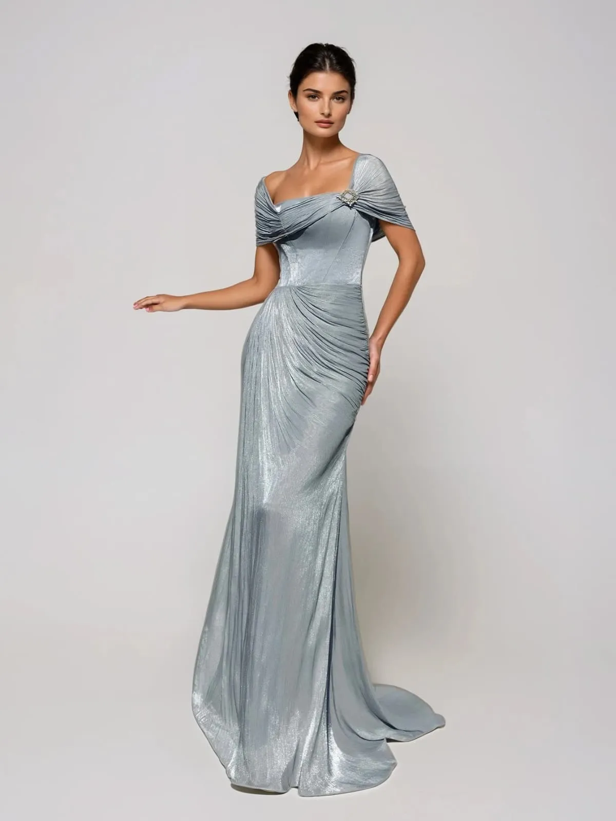 Coryxa Short Sleeve Ruched Split Maxi Dress In Blue sold by Mew Mews product image thumbnail 2
