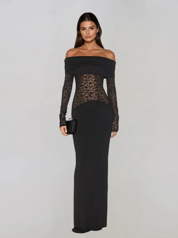 Woryxen Off Shoulder Lace Maxi Dress made by Mew Mews