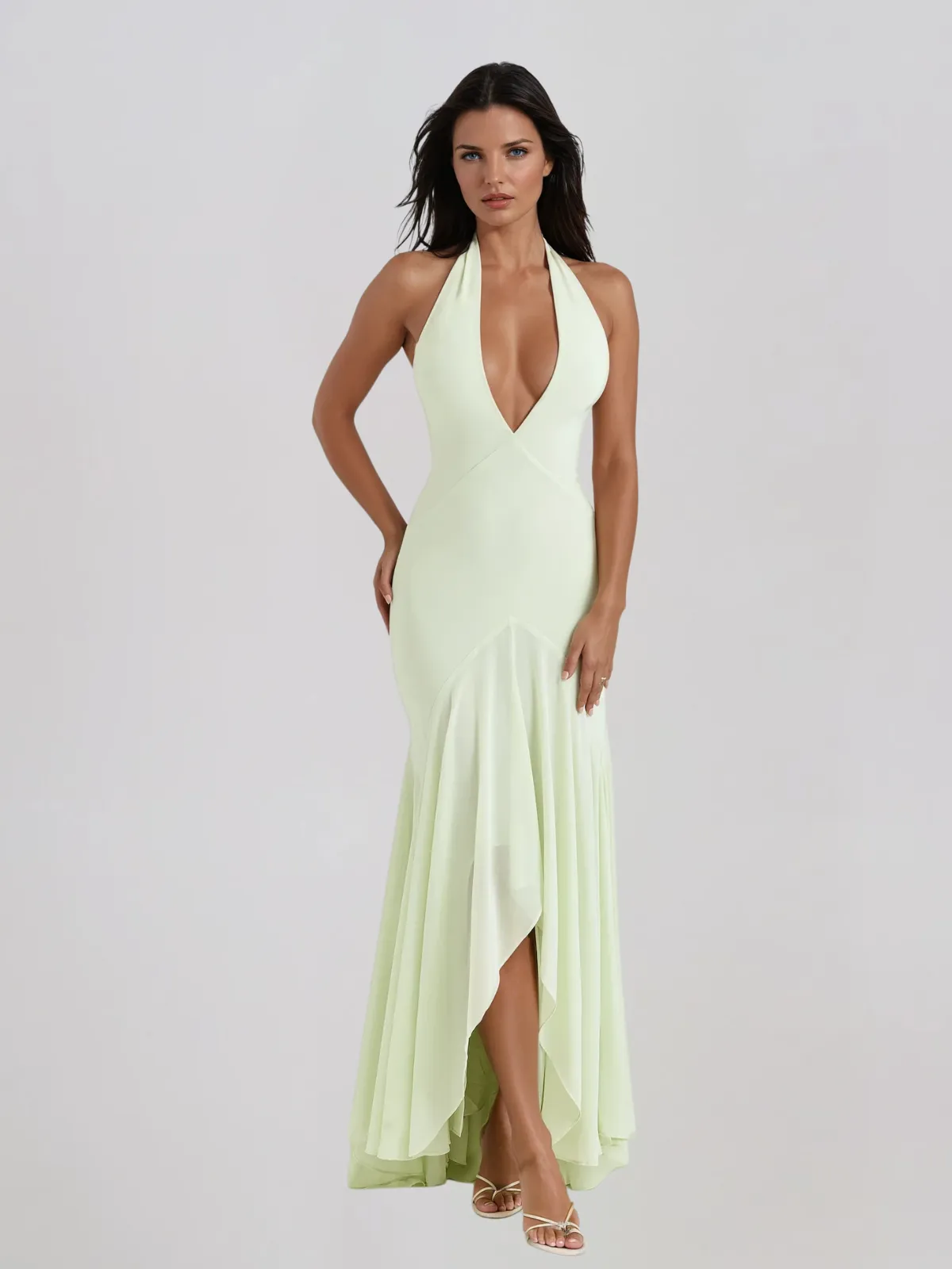 Uxavryn Plunge Neck Ruffle Maxi Dress sold by Mew Mews product image thumbnail 2
