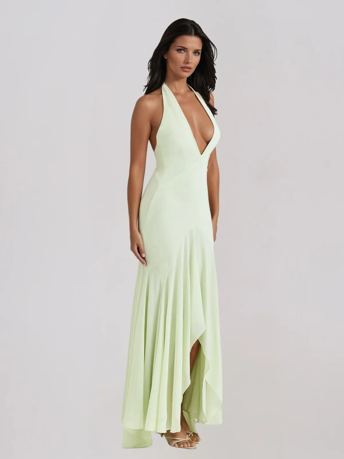 Uxavryn Plunge Neck Ruffle Maxi Dress sold by Mew Mews product image thumbnail 3