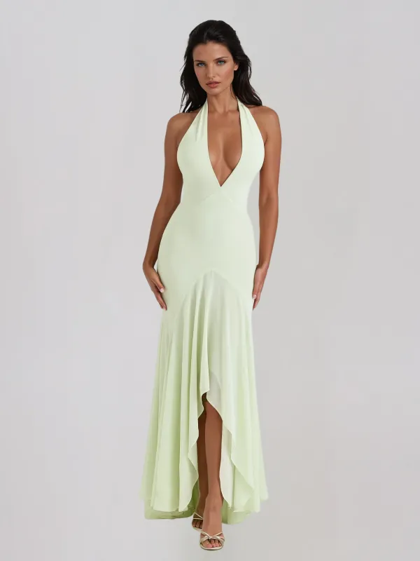 Uxavryn Plunge Neck Ruffle Maxi Dress sold by Mew Mews
