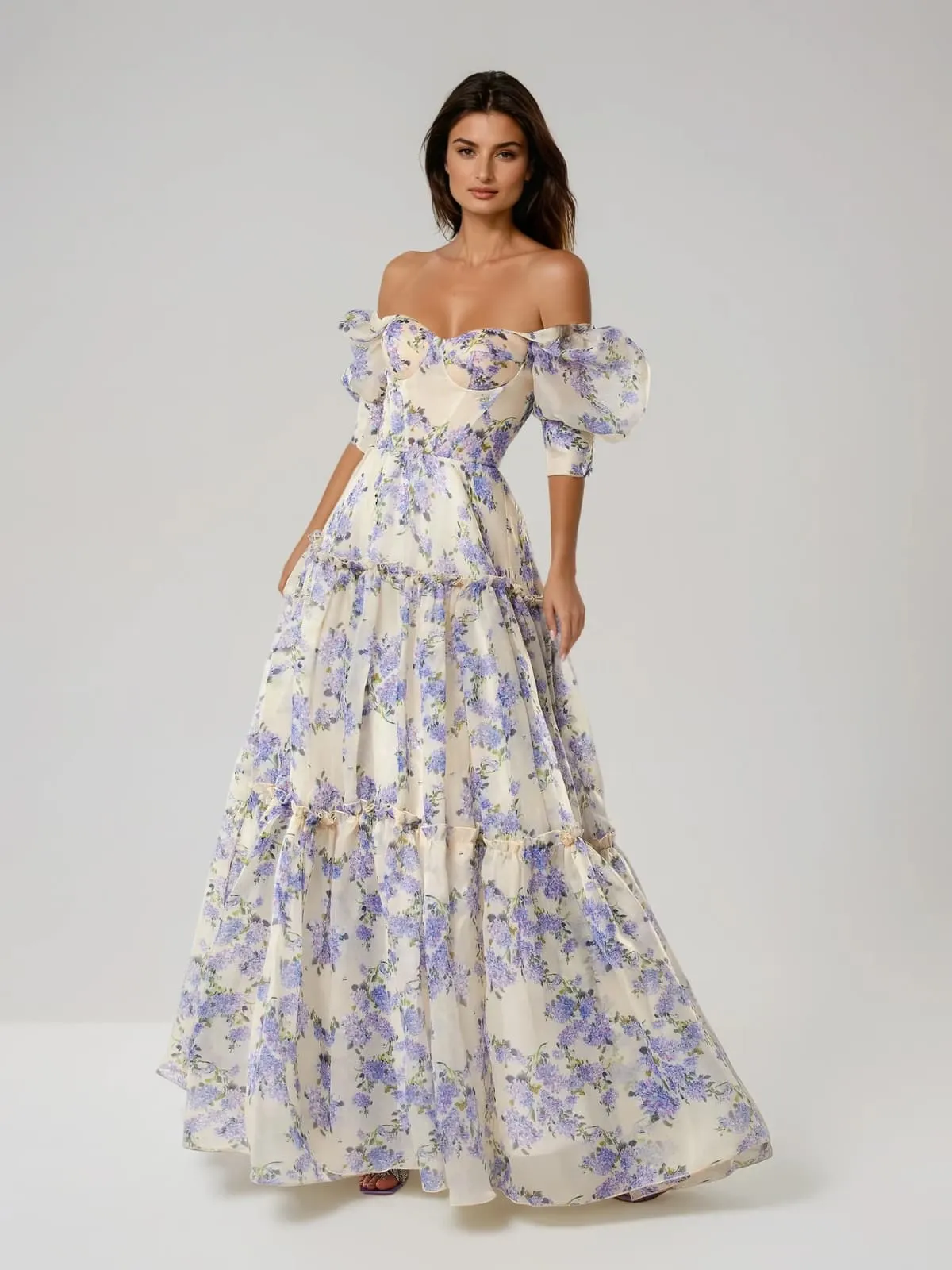 Kavryn Off Shoulder Corset Floral Maxi Dress sold by Mew Mews