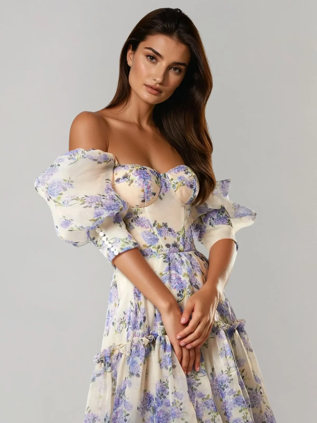 Kavryn Off Shoulder Corset Floral Maxi Dress sold by Mew Mews product image thumbnail 2