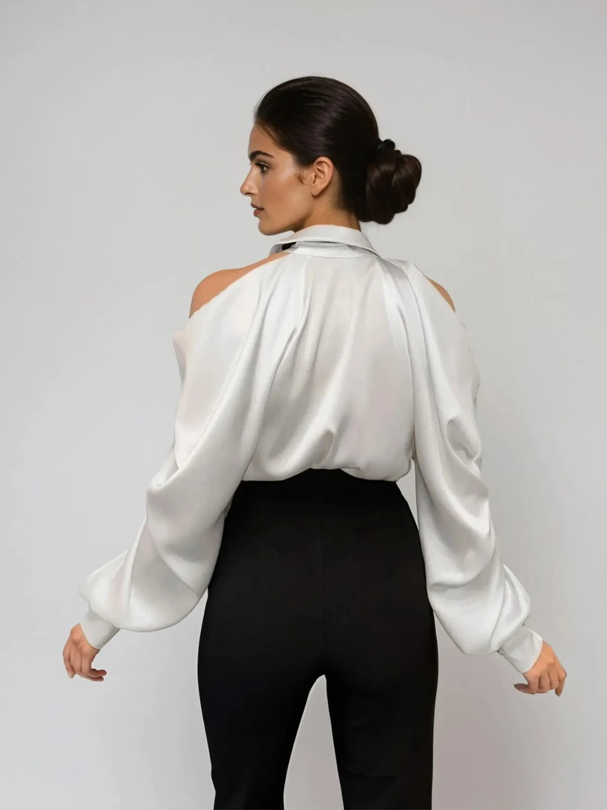 Yvara Folded Collar Tie Satin Shirt sold by Mew Mews product image thumbnail 5