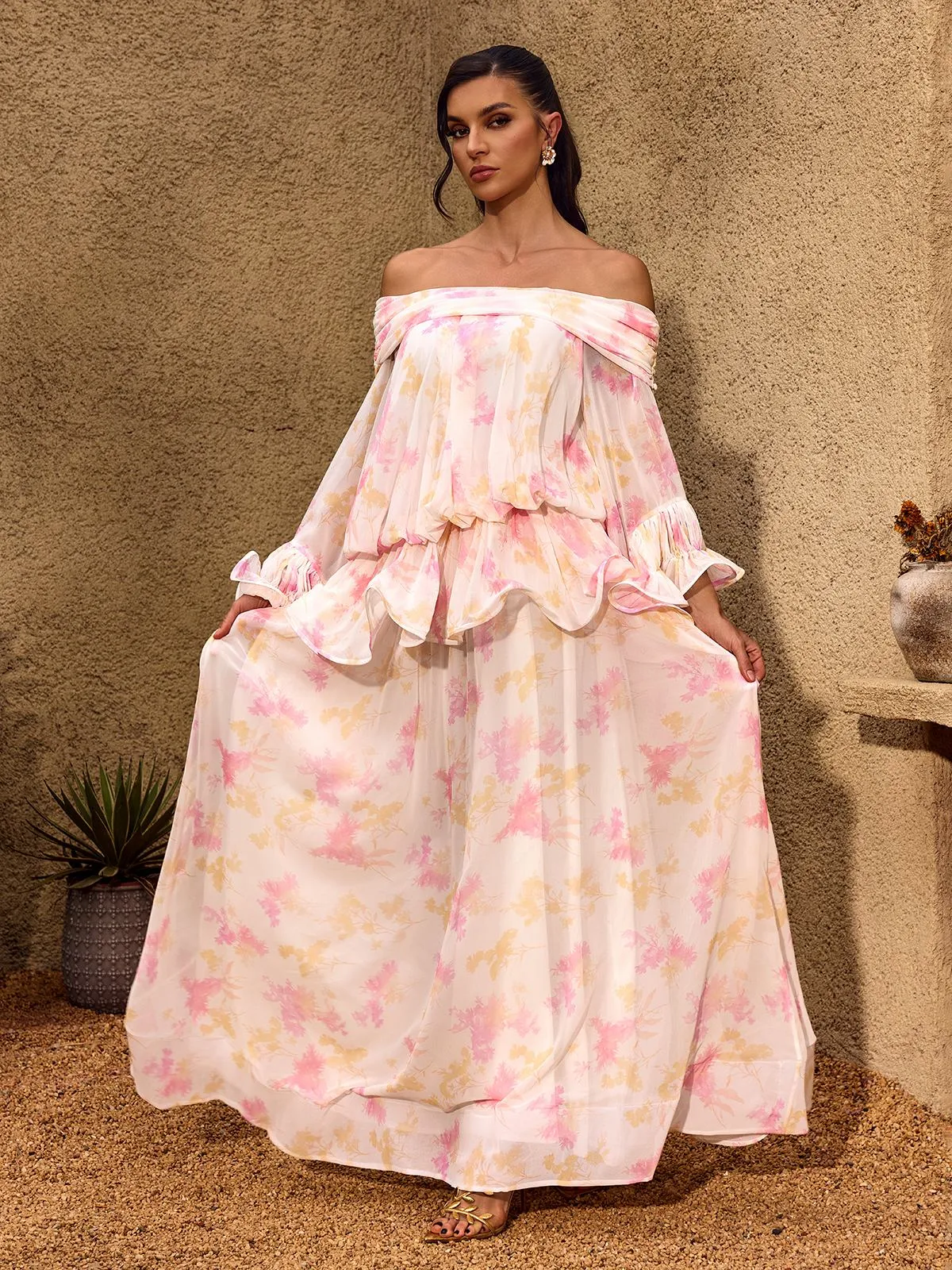 Chanton Off Shoulder Floral Ruffle Maxi Dress sold by Mew Mews product image thumbnail 4